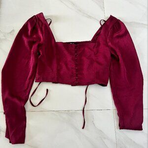 Dark Red Forever 21 Long-Sleeve Cropped Top